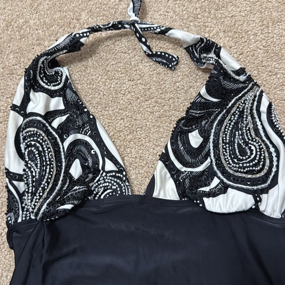 Vix Paula Hermanny Beaded Halter Tie Black White One Piece Swimsuit Size 10 - Picture 2 of 7
